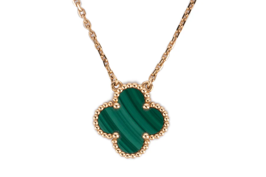 van cleef vintage alhambra pendant gold malachite