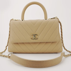 Chanel Small Coco Top Handle Flap Caviar Beige Champagne GHW