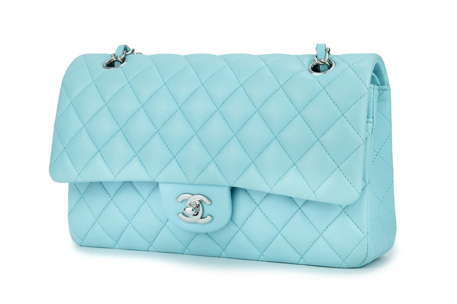 Chanel Medium Classic Flap Lambskin Neon Blue Silver Hardware - Image 2