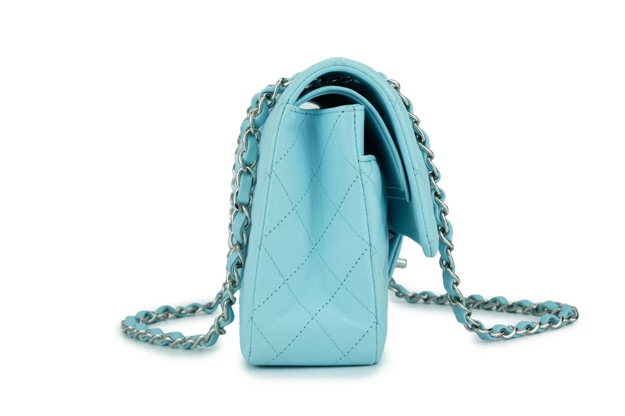 Chanel Medium Classic Flap Lambskin Neon Blue Silver Hardware - Image 5