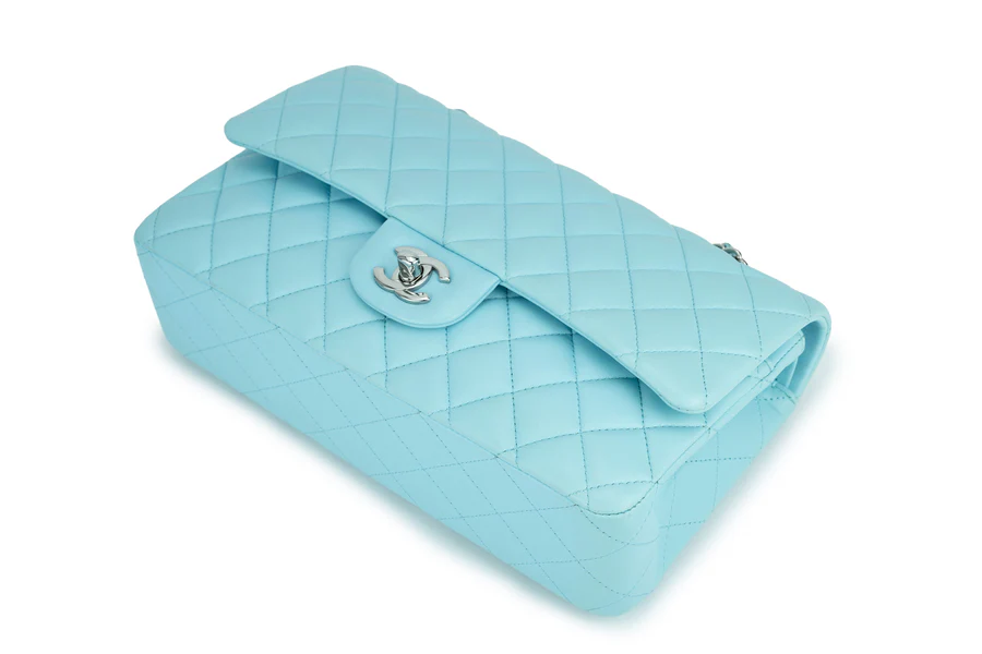 Chanel Medium Classic Flap Lambskin Neon Blue Silver Hardware - Image 7
