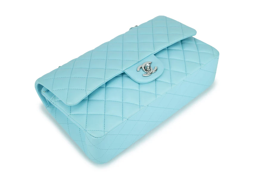 Chanel Medium Classic Flap Lambskin Neon Blue Silver Hardware - Image 8