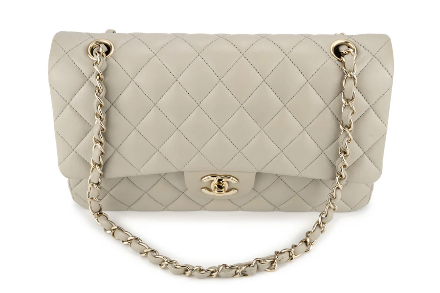 Chanel Med Classic Flap Lambskin Grey GHW - Image 8