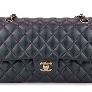 Chanel Med Classic Flap Calfskin Iridescent Champagne Black GHW