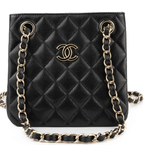 Chanel Drawstring Bag Caviar Black Champagne GHW