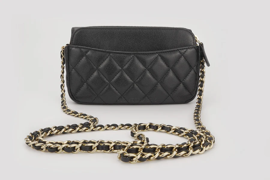 Chanel Clutch On Chain Caviar Black Champagne GHW - Image 3