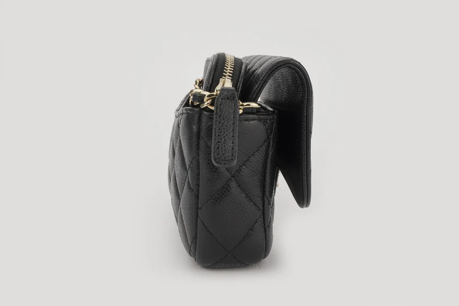 Chanel Clutch On Chain Caviar Black Champagne GHW - Image 4