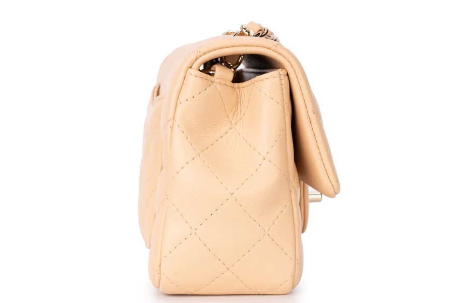 Chanel Mini Rectangle Flap Lambskin Beige LGHW - Image 12