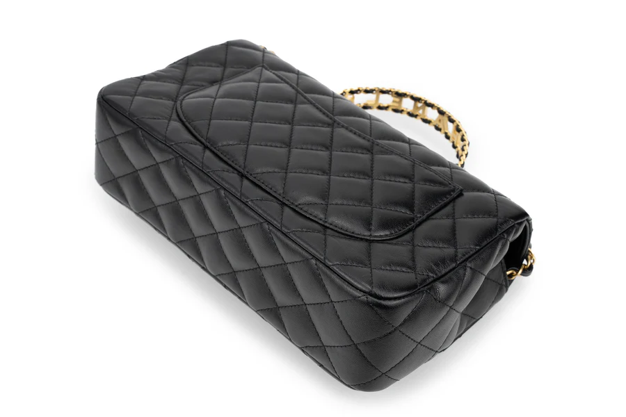 Chanel Flapbag With Handle Labmbskin Black GHW - Image 9