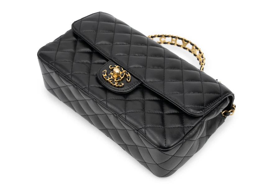 Chanel Flapbag With Handle Labmbskin Black GHW - Image 11